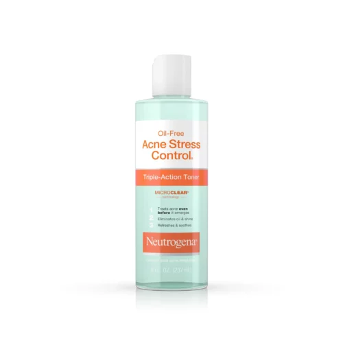 Neutrogena Oil Free Acne Stress Control Triple Action Toner 8 fl oz is formulated to target stress-related breakouts with a combination of salicylic acid and calming ingredients. This toner purifies pores, helps reduce excess oil, and supports clearer, smoother skin while maintaining a gentle, non-drying finish. Perfect for daily use on acne-prone, oily, or combination skin. Ideal for teens, adults, and anyone managing recurring breakouts or congestion. Benefits Helps unclog pores and clear active breakouts Controls excess oil and reduces shine Calms stressed or irritated skin Supports smoother, balanced skin texture Oil-free and fast absorbing Suitable for acne-prone and combination skin Key Ingredients Salicylic Acid (BHA) – Exfoliates inside pores to clear buildup Soothing Agents – Help calm redness and irritation Refreshing Toner Base – Leaves skin clean and balanced How to Use Apply Neutrogena Oil Free Acne Stress Control Triple Action Toner 8 fl oz to clean skin using a cotton pad. Sweep over face and neck. Use once or twice daily, followed by moisturizer and sunscreen.